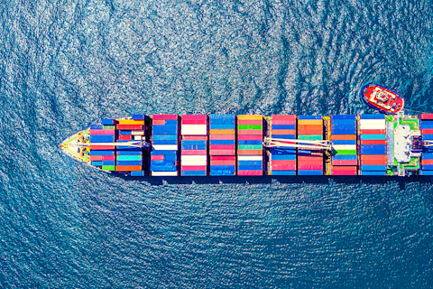 Aerial view of a cargo ship