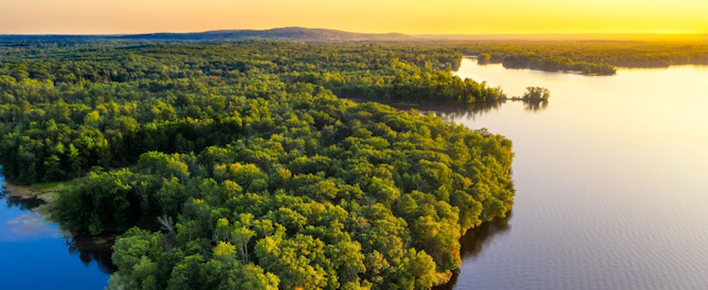 Aerial View of a Coastline at Sunset