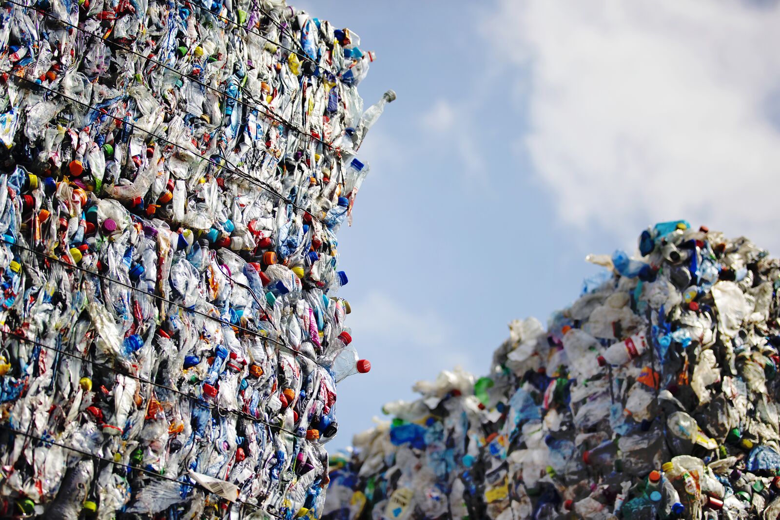 Bound Bales of Crushed Plastic Bottles and Containers