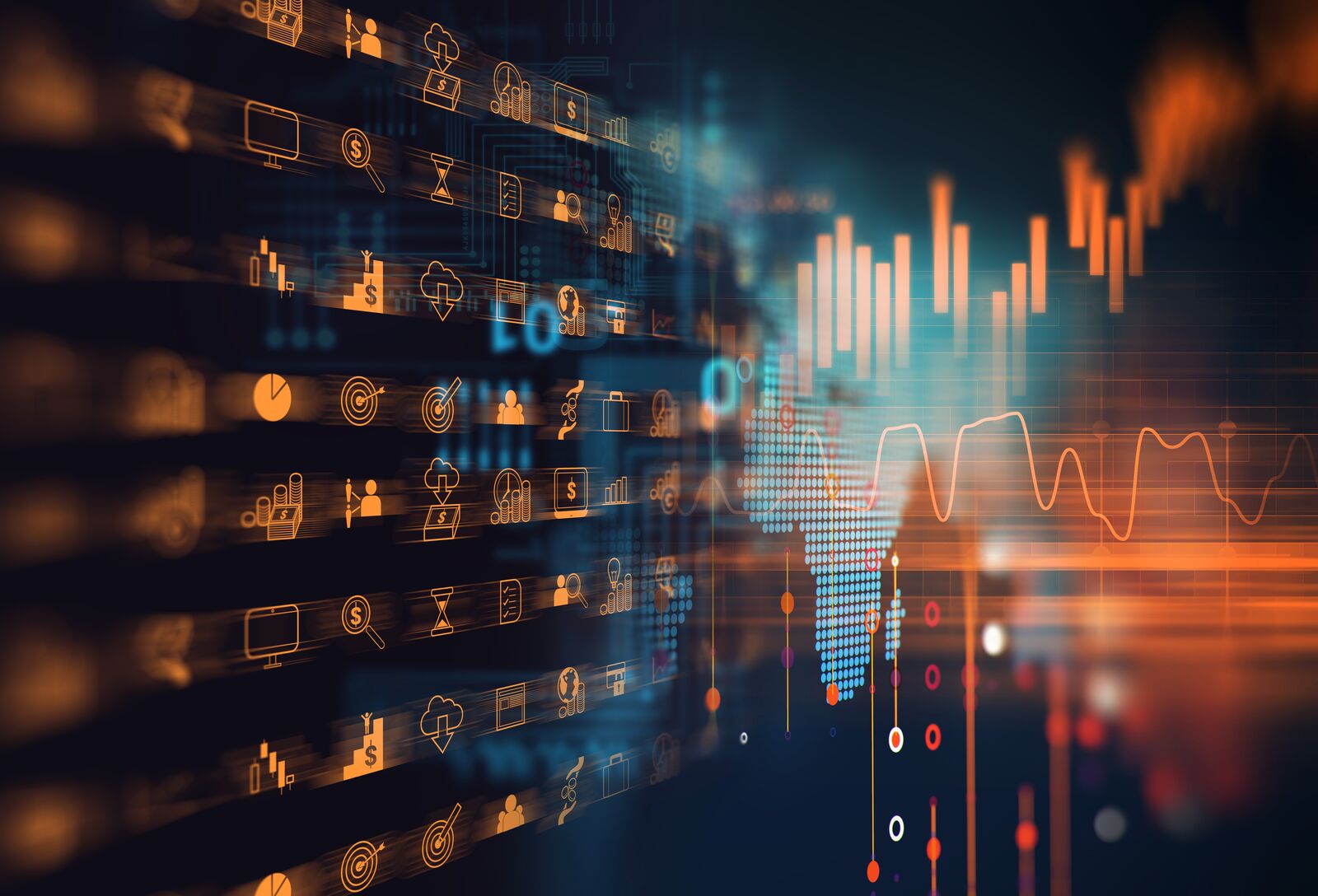 Business Icons on Digital Background