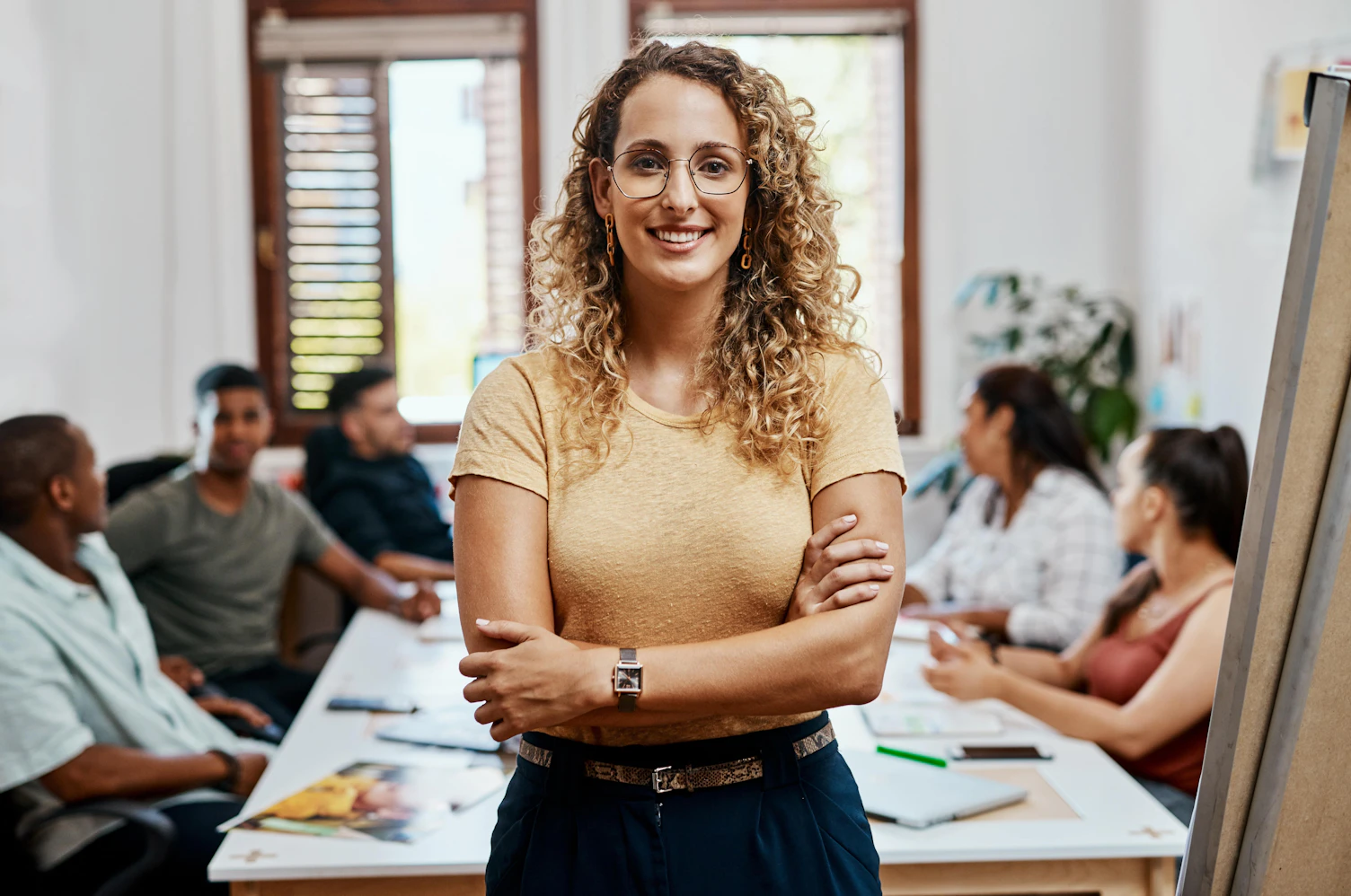 Business woman, portrait and leadership for meeting, crossed arms and collaboration with pride