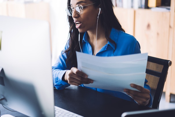 Businesswoman Having a Conference Call