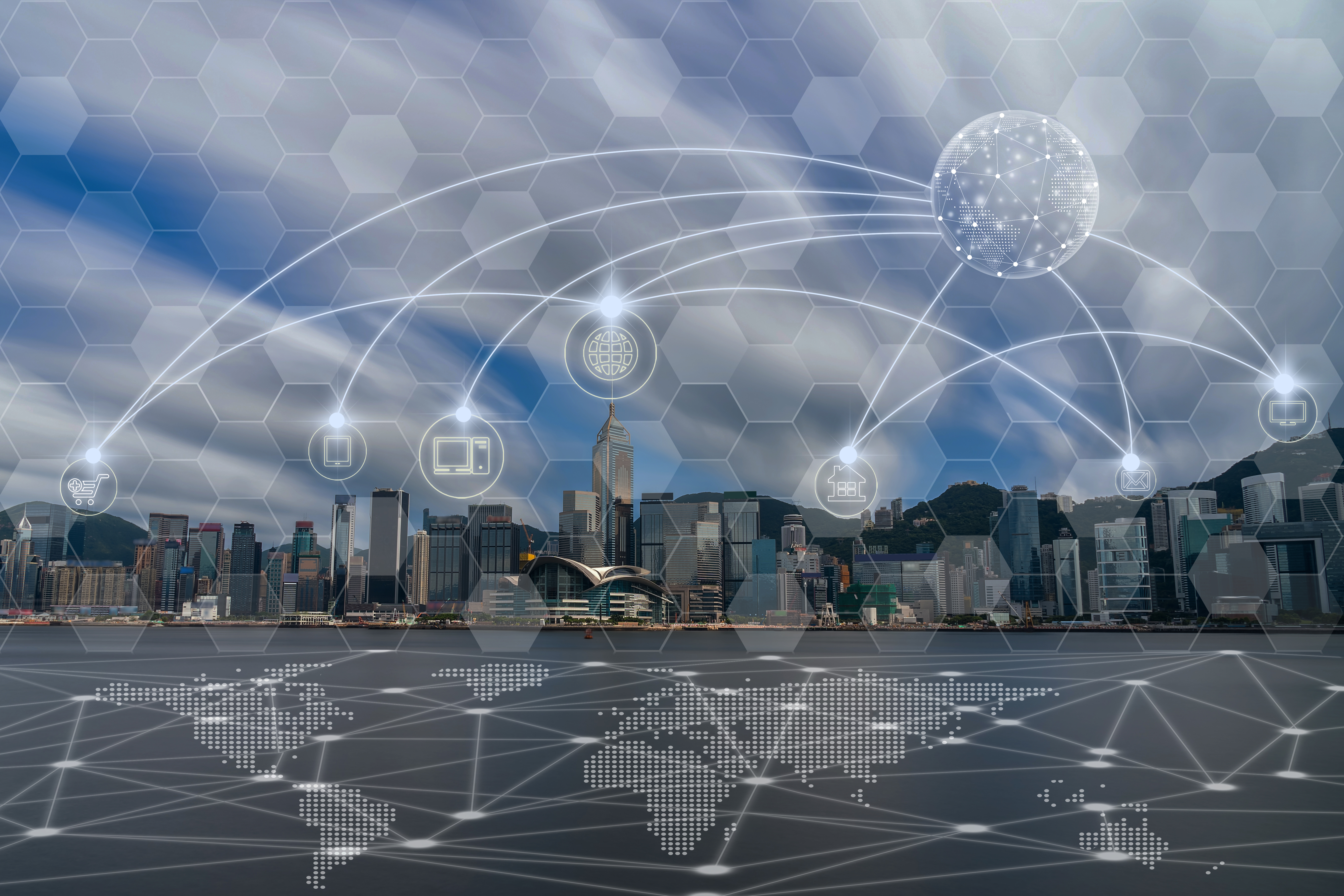 City Skyline with Digital Design Overlay
