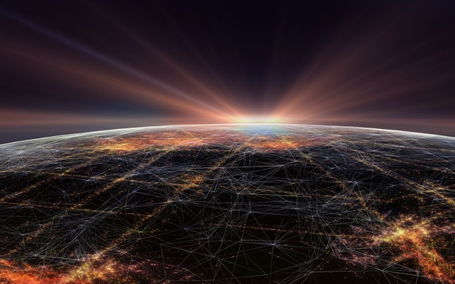 Connection Lines around Earth Globe
