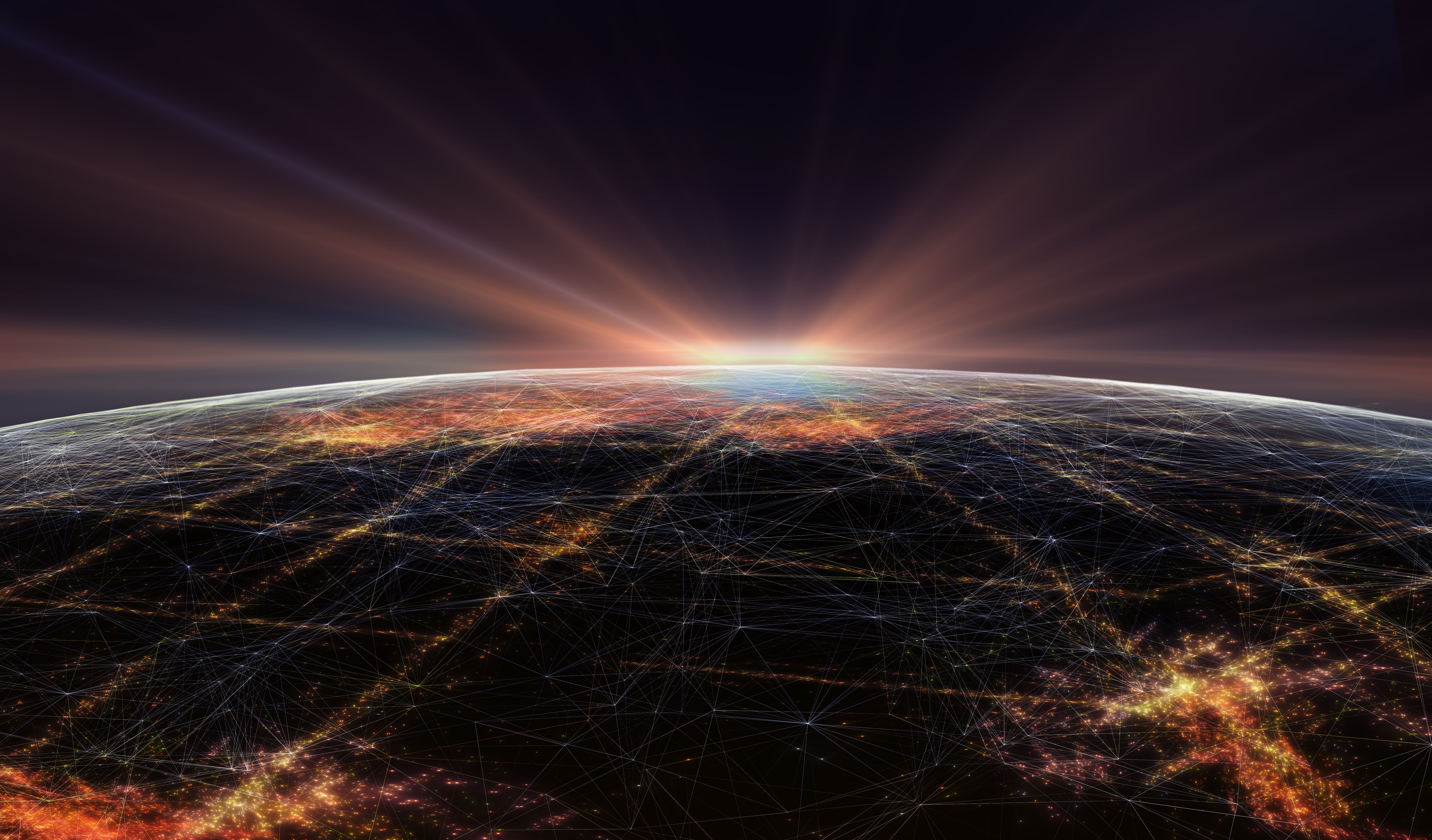 Connection Lines around Earth Globe