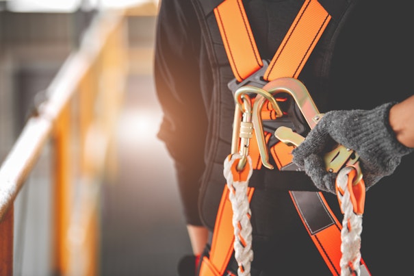 Construction Worker Wearing Safety Harness