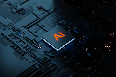 Glowing Ai Artificial Intelligence Technology Chipset CPU on Circuit Board