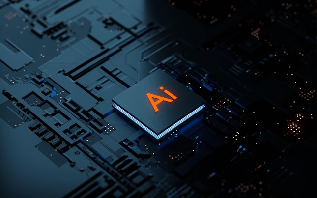 Glowing Ai Artificial Intelligence Technology Chipset CPU on Circuit Board