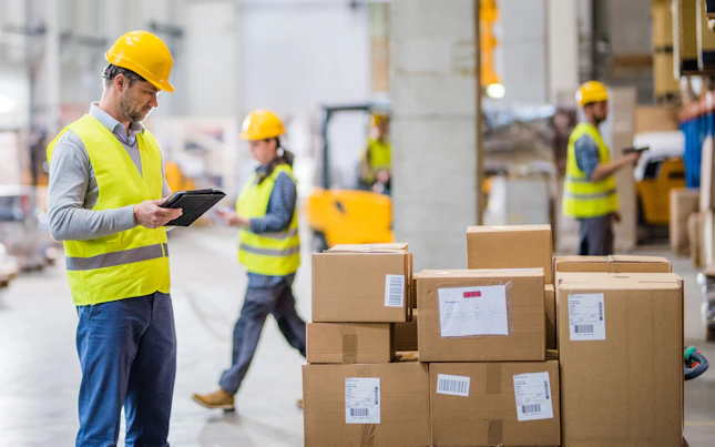 Group of workers in warehouse