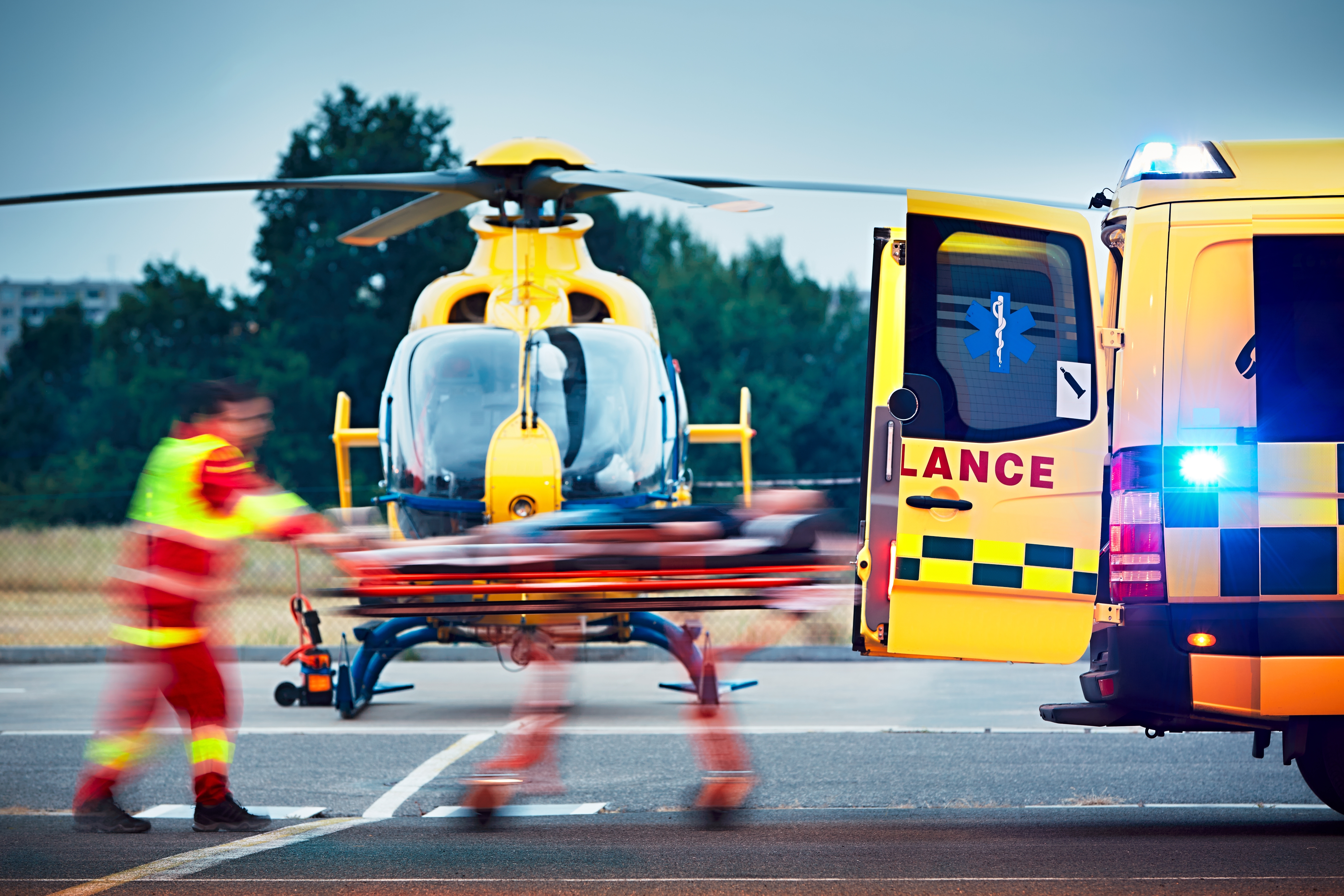 Paramedics and Ambulance Helicopter