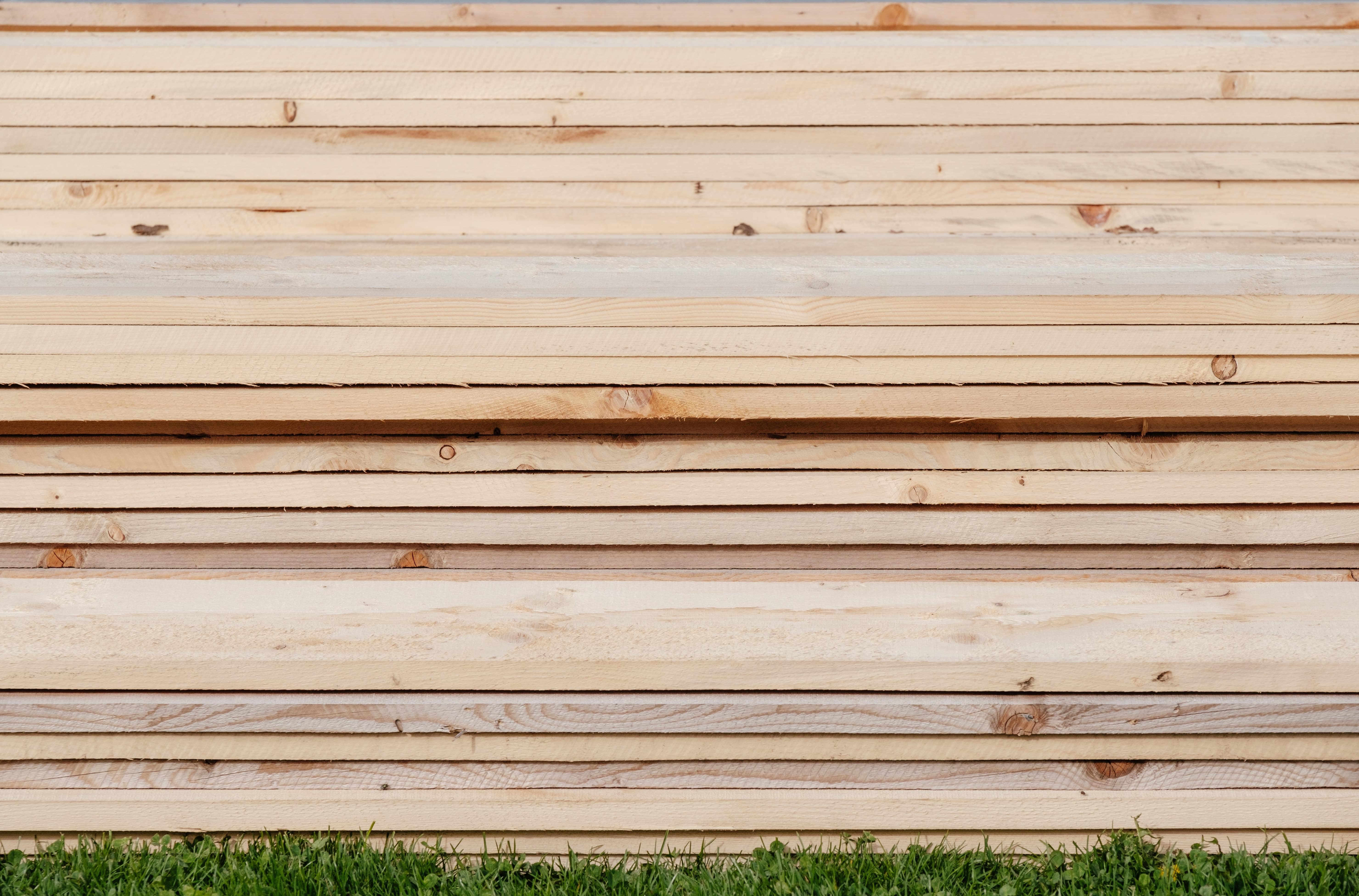 Wood planks on grass