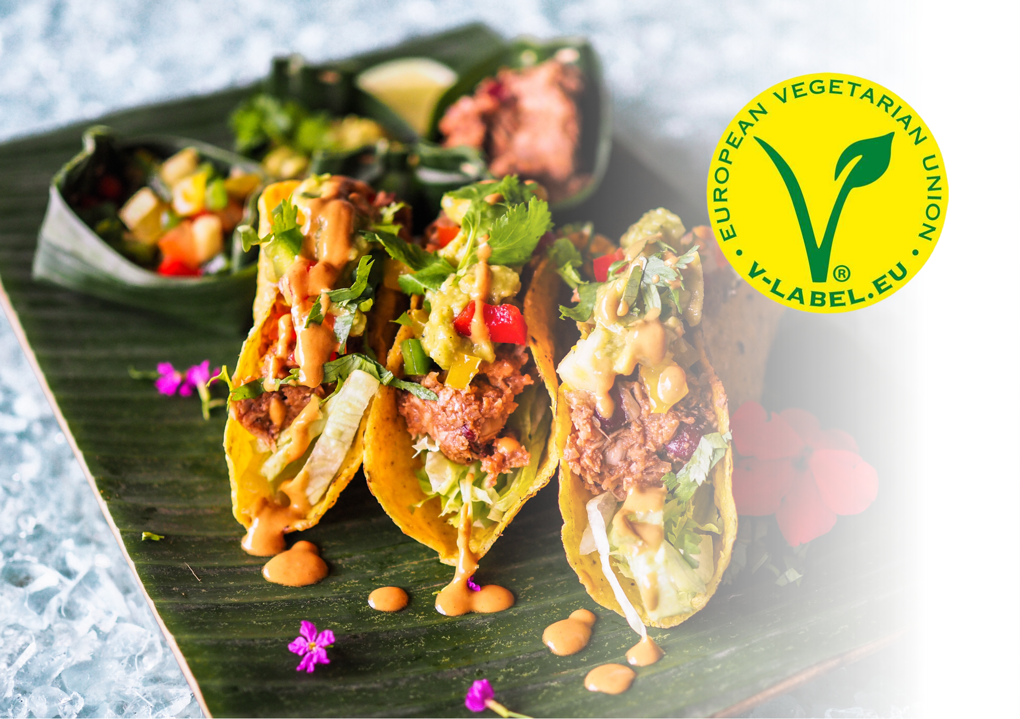 Hamburguesa vegana + v label logo + SGS logo