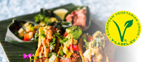 Hamburguesa vegana + v label logo + SGS logo