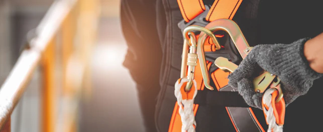 Construction Worker Wearing Safety Harness