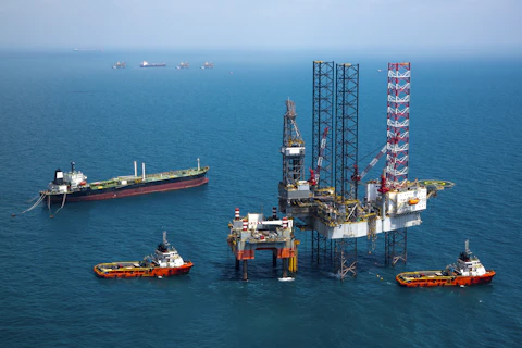 Offshore Oil Rig Aerial View