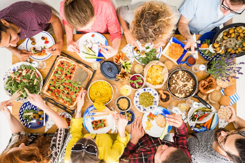 Top View of Friends Having Lunch Together