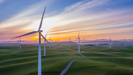 Wind Turbine Farm at Sunset