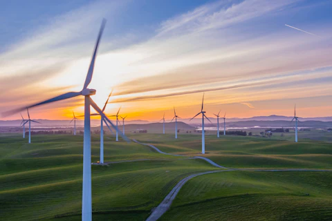 Wind Turbine Farm at Sunset