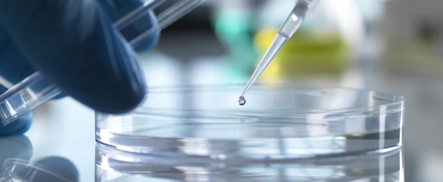 scientist pipetting sample into petri dish in laboratory