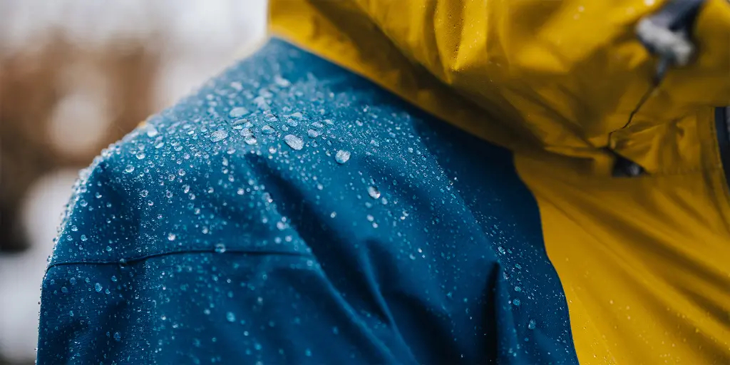 Water drops or droplets on a wooterproof gore-tex jacket