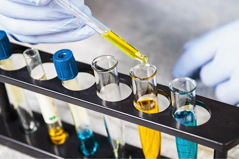 Chemical analysis with colorful chemical solutions