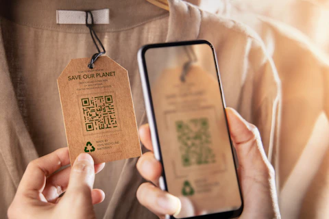 smartphone scanning shirt label for recycling information