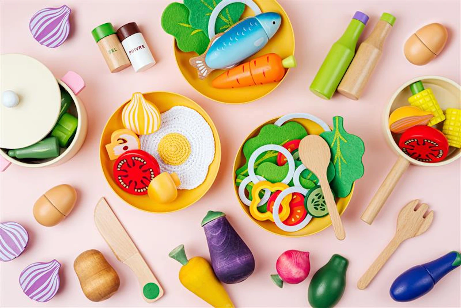 Wooden Toy Food and Kitchen Play Set for Children