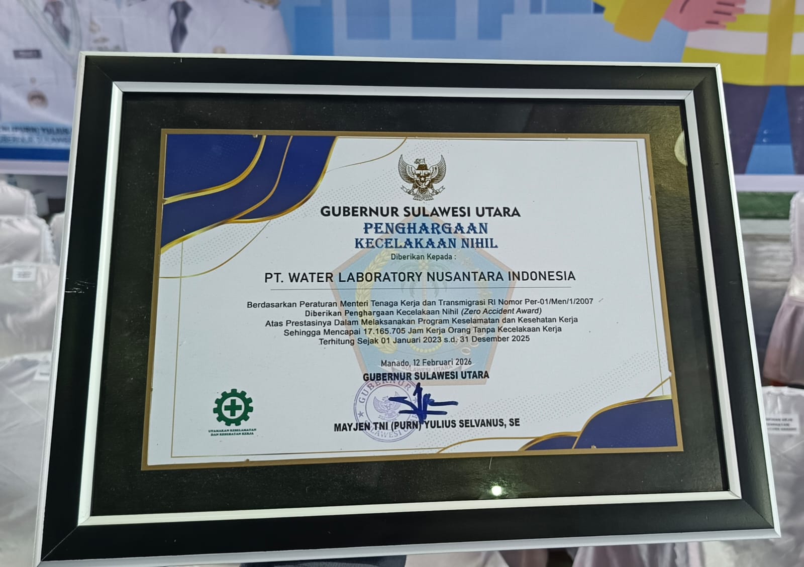 Zero Accident Award from the Governor of North Sulawesi