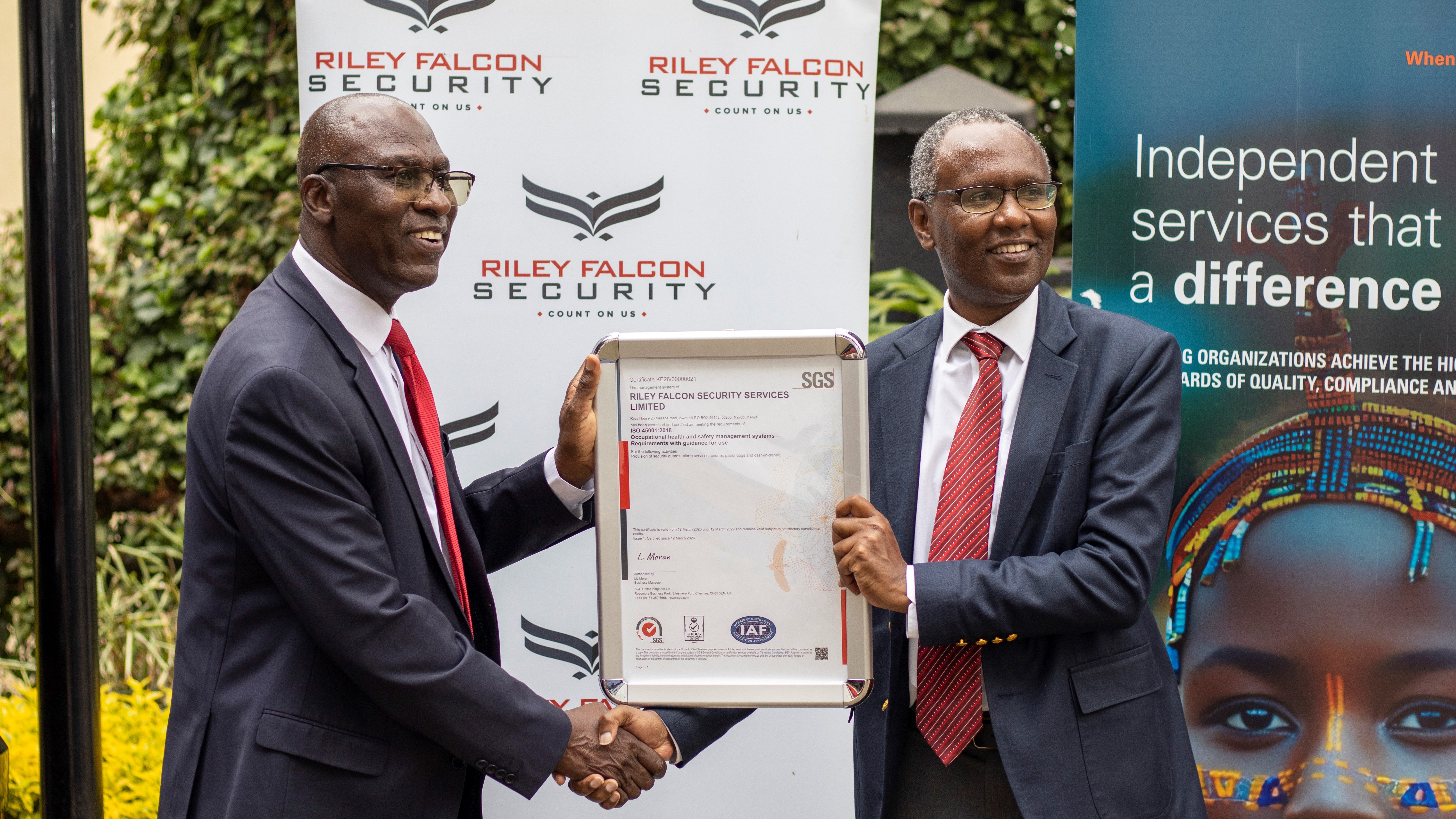 Riley Falcon Security Services Achieves ISO 45001 Certification with SGS