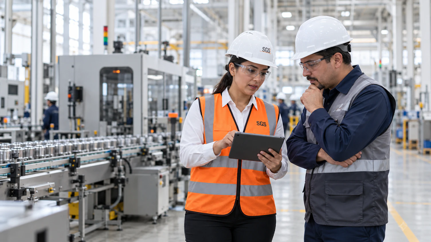 Auditora de calidad en planta moderna