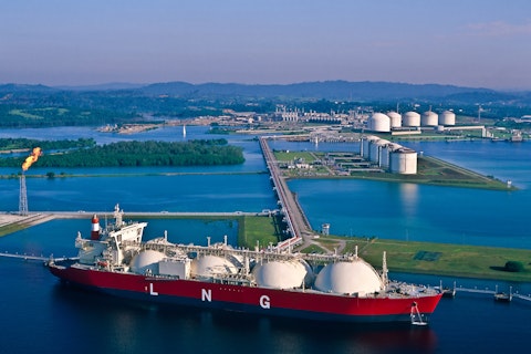 Natural Gas Tanker at Port with LNG Liquefaction Plant
