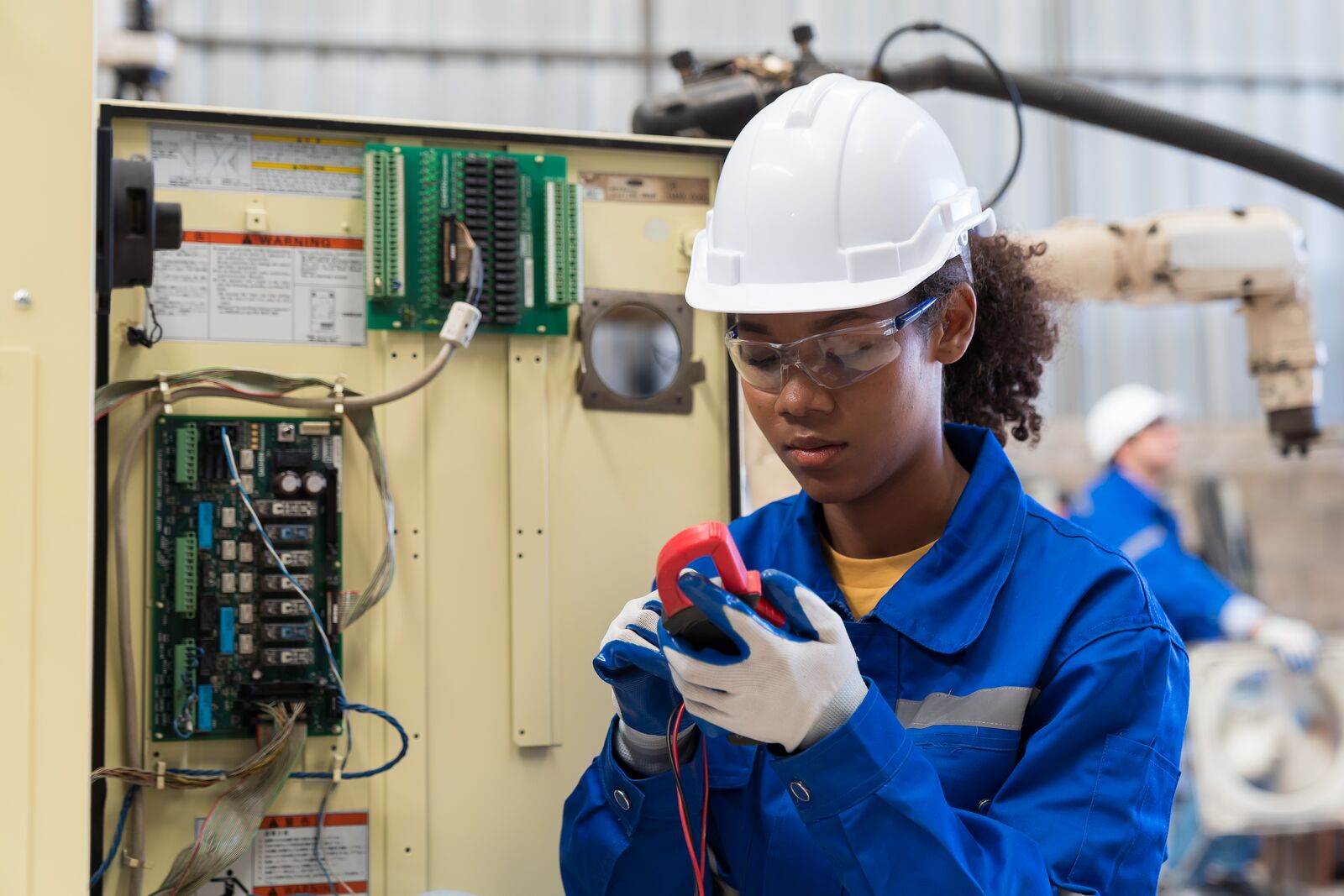 Electrician engineer working with operation electric system