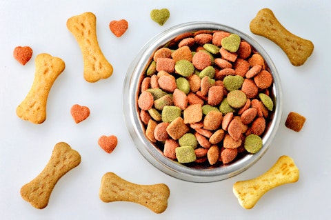 Dog Food in Bowl and Dog Biscuits