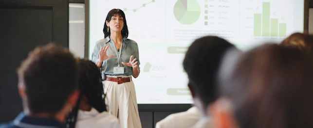 Presentation charts and businesswoman in office for planning with finance graphs or statistics Meeti