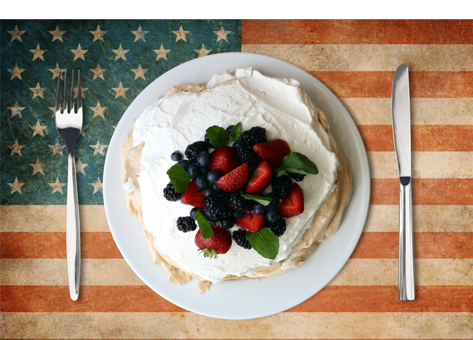 Plate witch the desert on US flag bacground