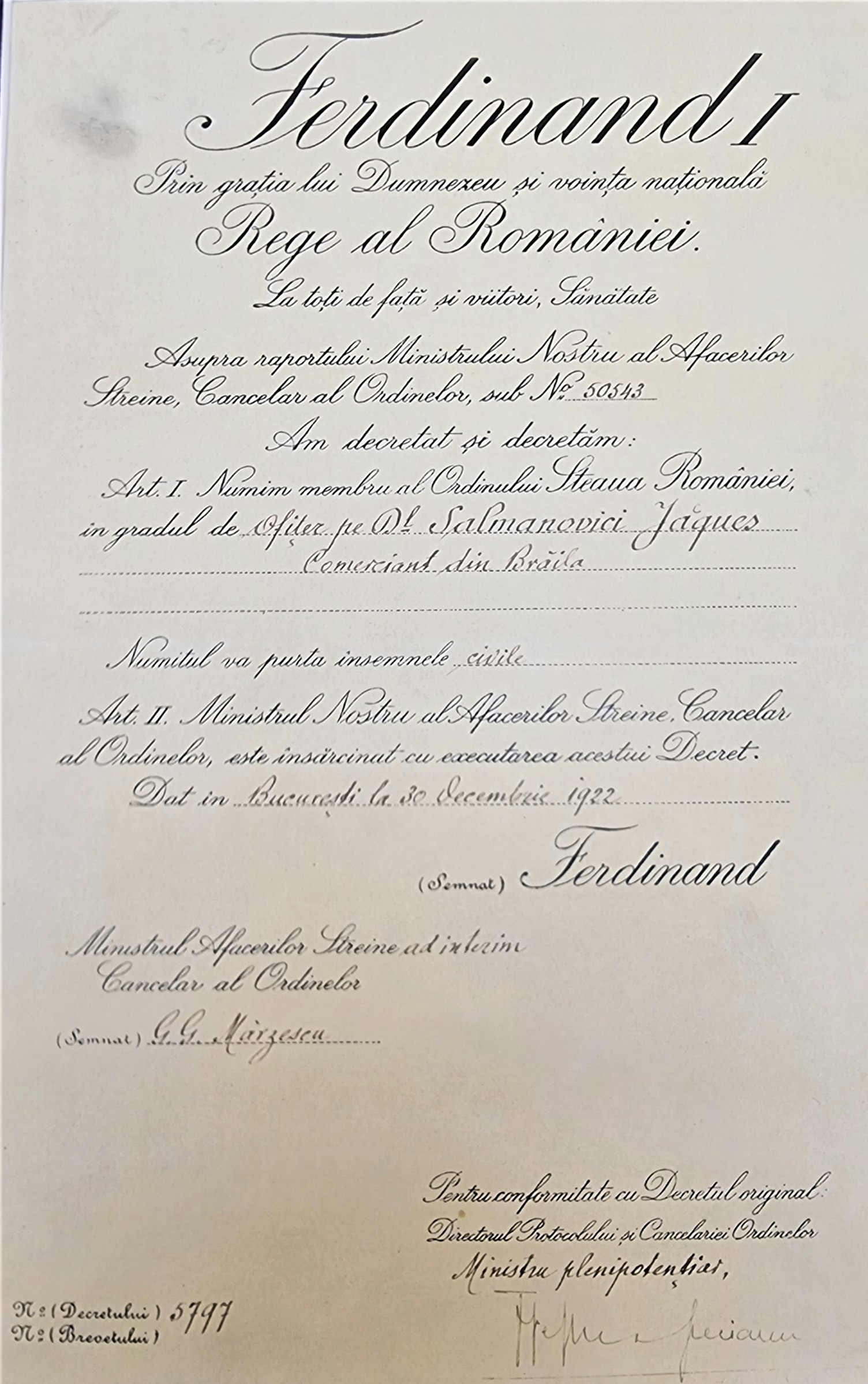 Steaua Romaniei in grad de Ofiter (1922)