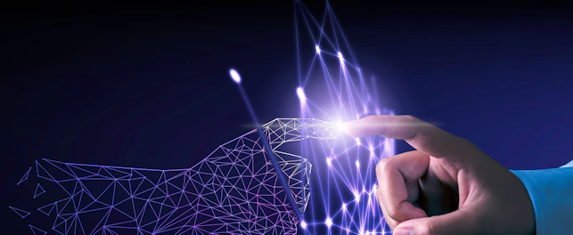 Hand touching modern interface digital transformation concept. Connection next generation technology and new era of innovation.