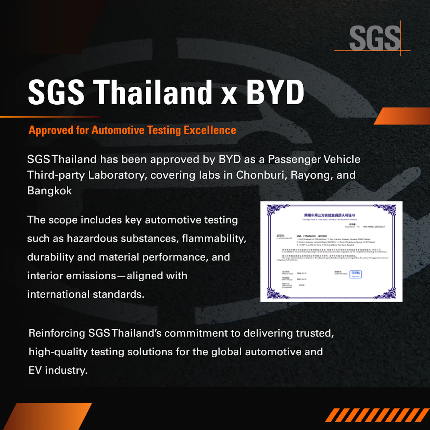 SGS Thailand Approved as BYD