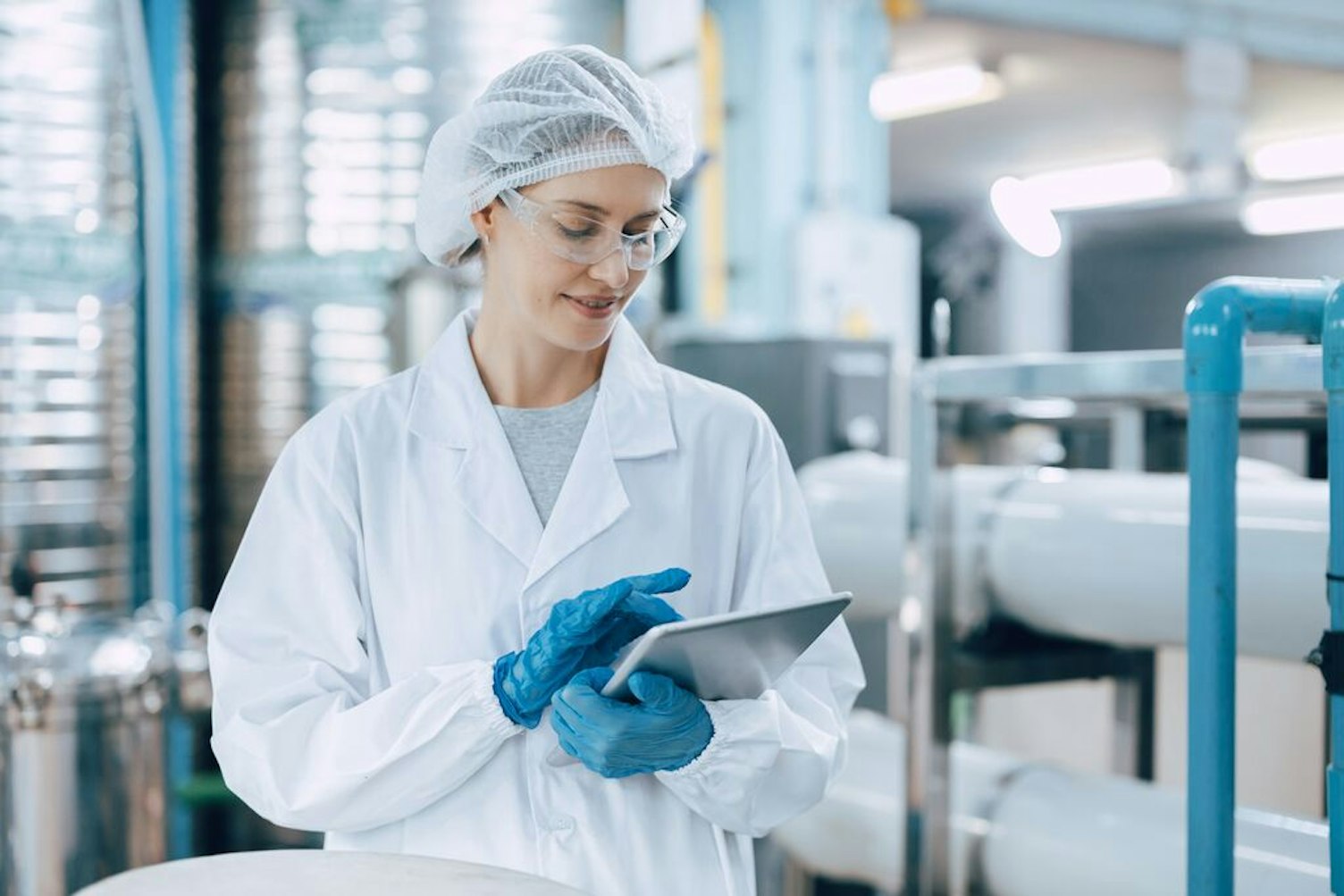 Inspector Checking Water Quality in Drinking Water Production Plant