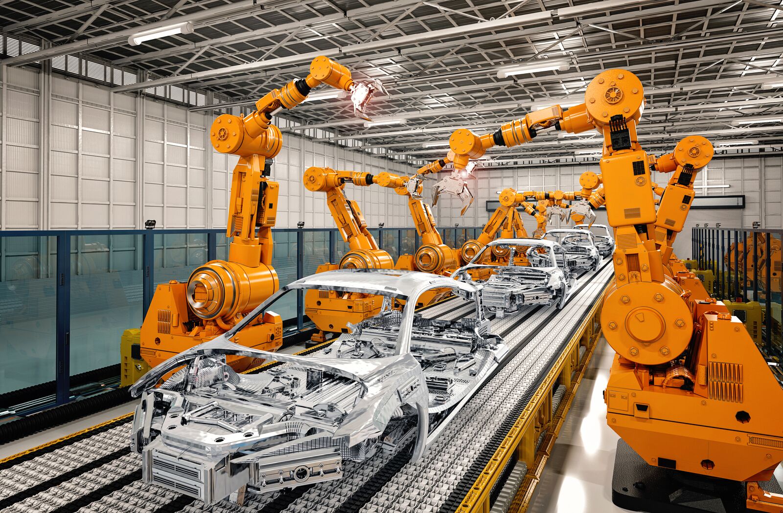 Robot Assembly Line in Car Factory