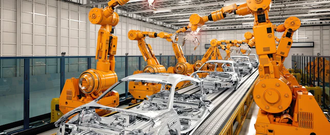 Robot Assembly Line in Car Factory