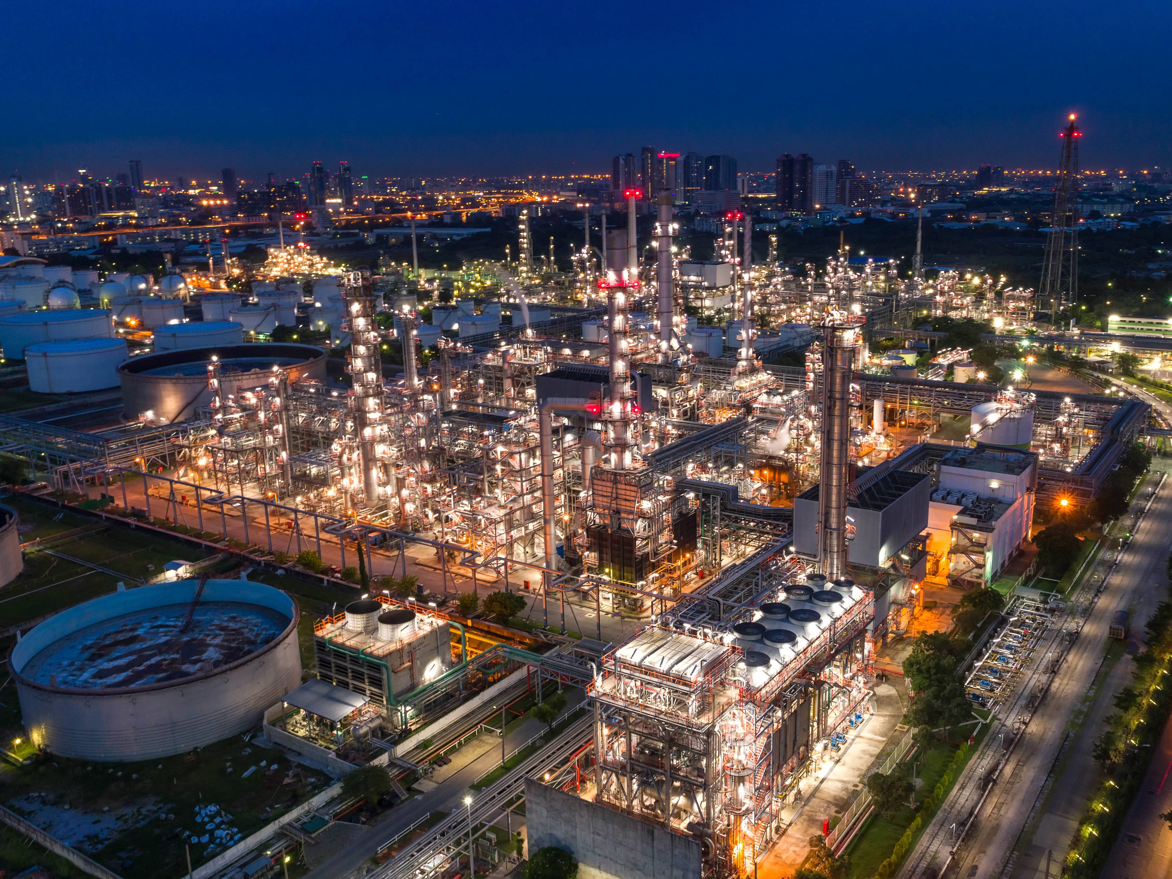 Aerial View Of Oil And Gas Industry Refinery In BKK Thailand