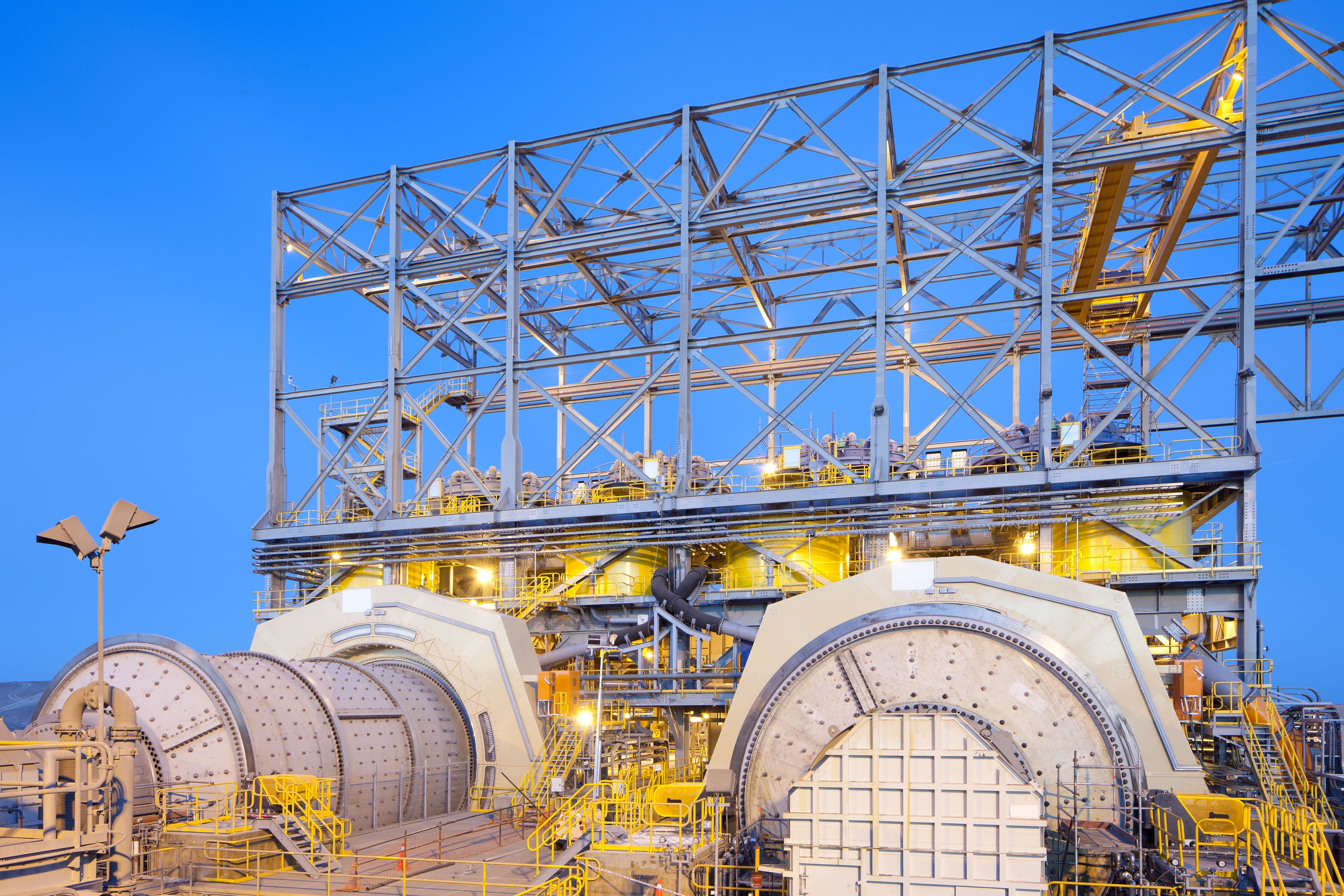 Ball mills at a Copper Mine in Chile at dawn
