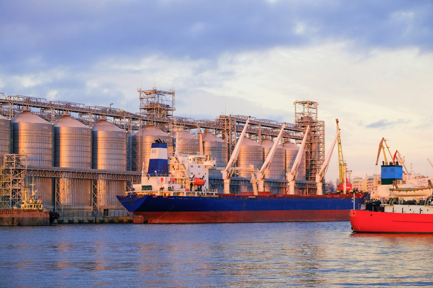 Bulk carrier ship in river port