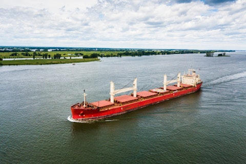 Cargo Ship near the Port of Montreal on the St Lawrence River