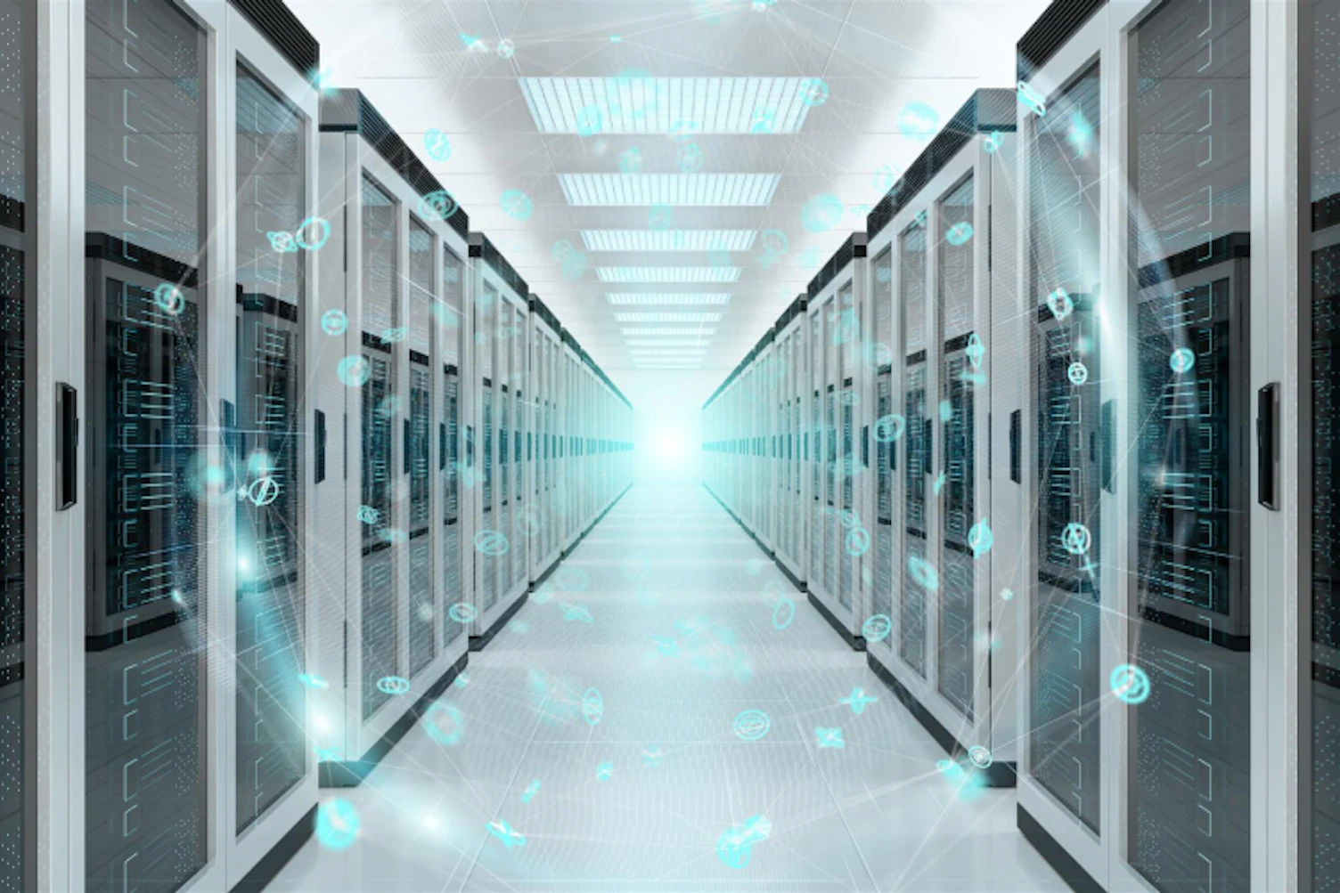 Rețea digitală deasupra camerei serverelor Data Center 3D Rendering