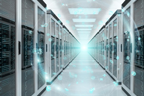 Digital White Earth Network Flying Over Server Room