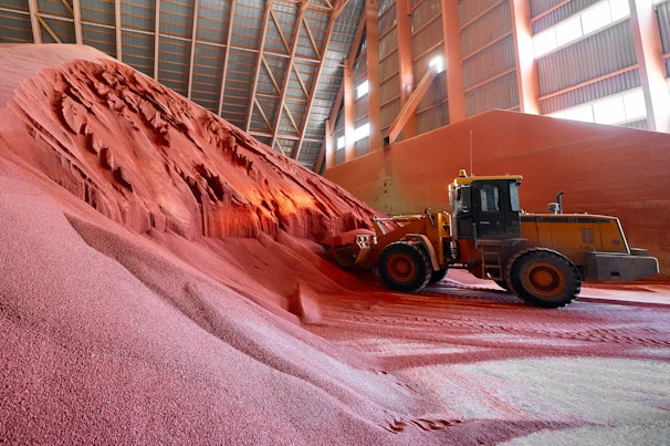 Excavator Collects Red Potassium Agricultural Fertilizers