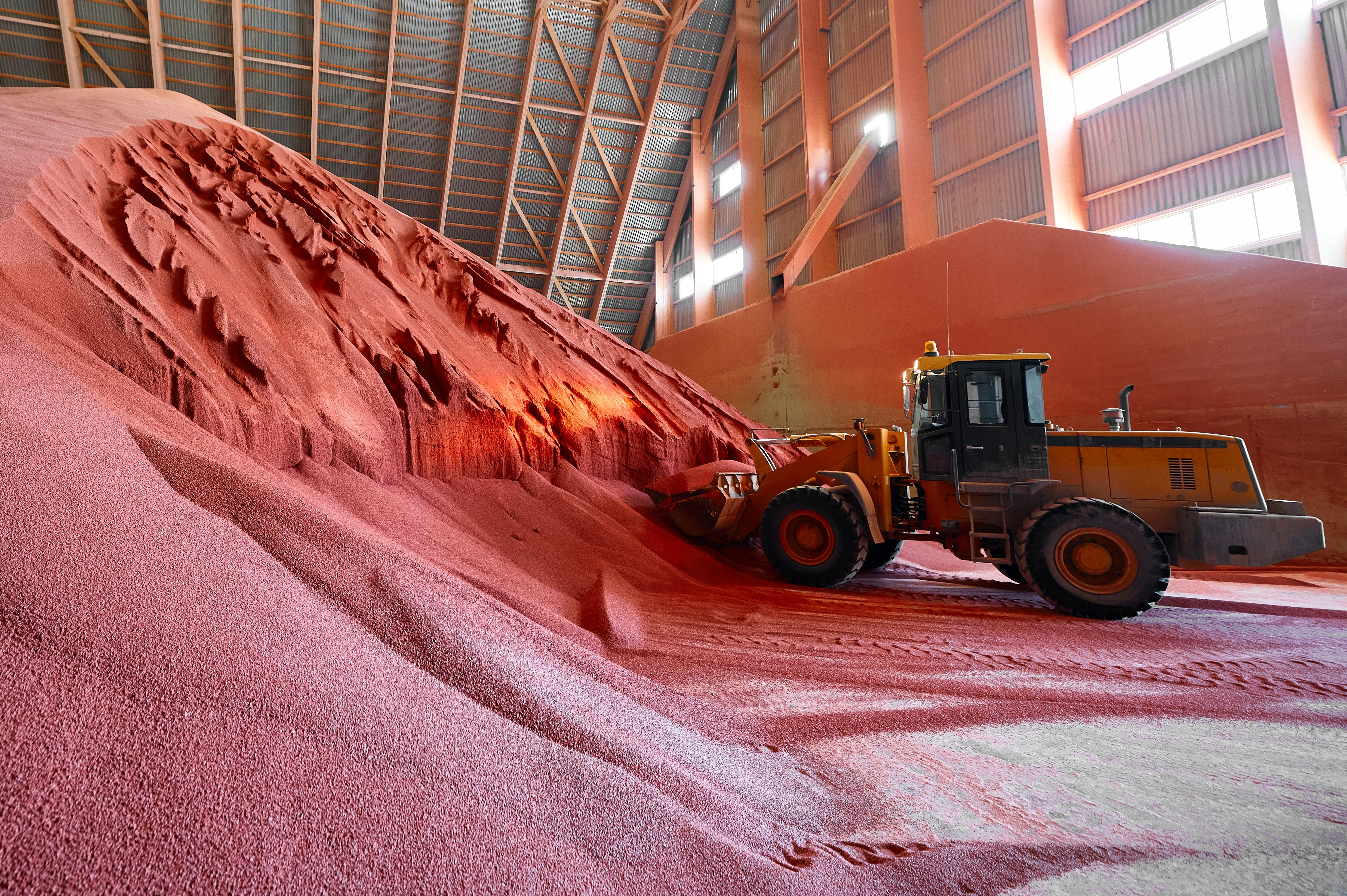 Excavator Collects Red Potassium Agricultural Fertilizers