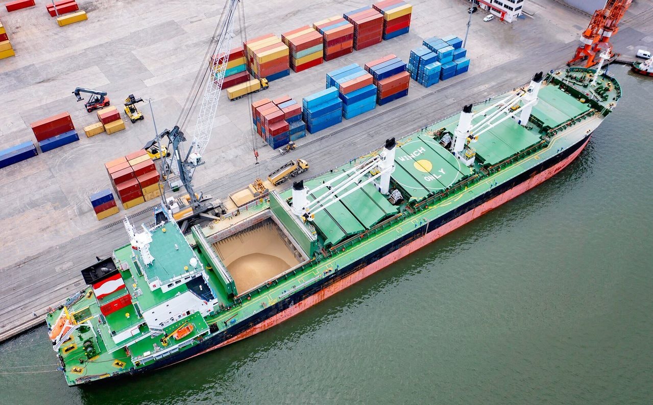 Large Cargo Ship Loading Grain